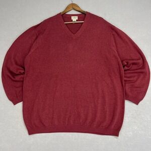 VTG LL Bean Sweater Men's 2XLT Tight Knit Cotton V-Neck‎ Long Sleeve Red 90s